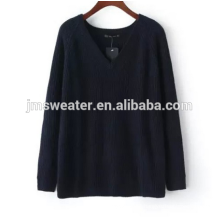 Best quality autumn women cashmere blended sweater with big V-neck